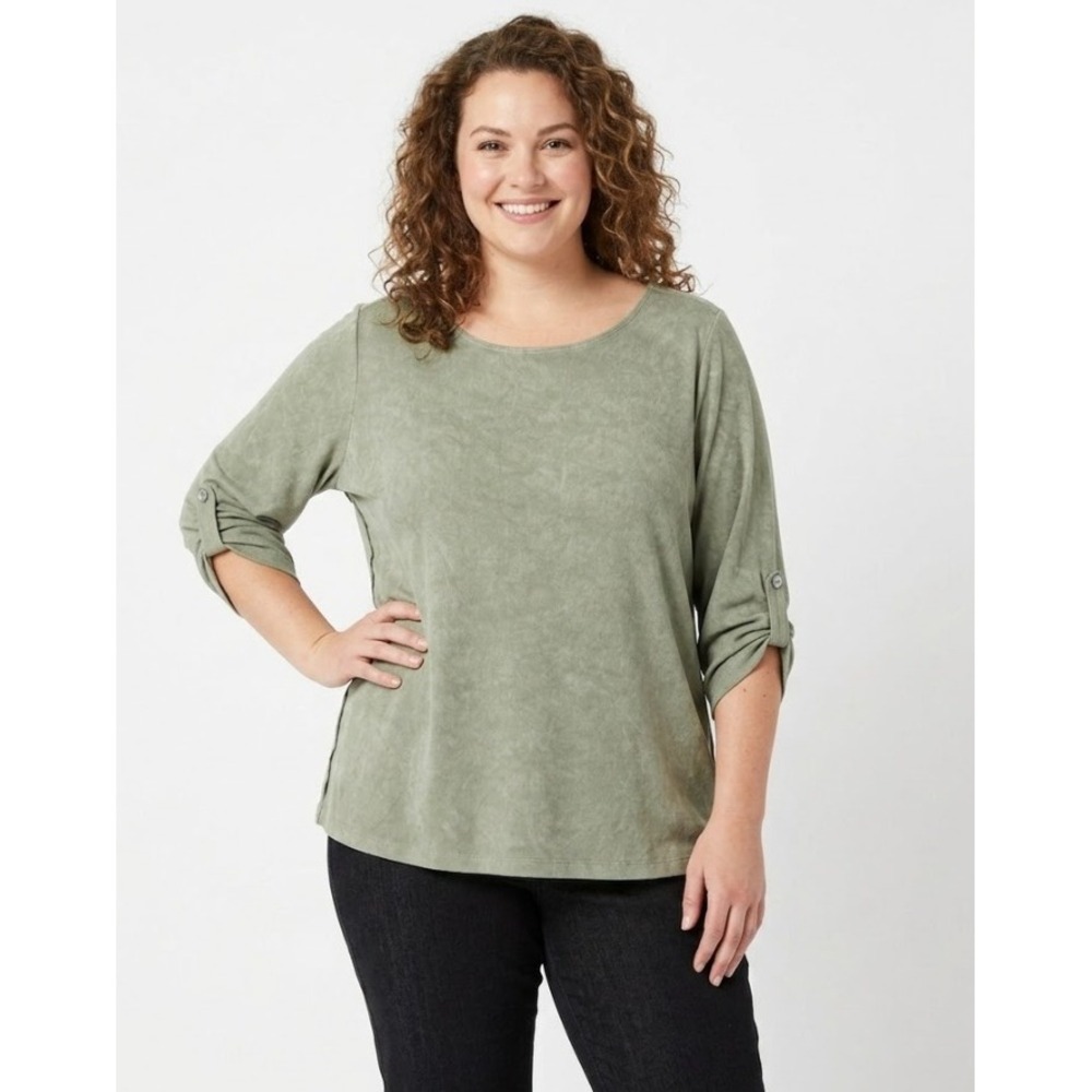 Chico's Sage Green Soft Slinky Knit Tops Size XL Petite